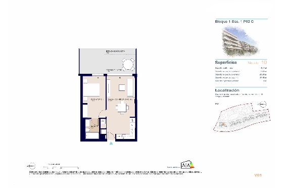 Apartment in El Vergel zu verkaufen, Wohnfläche 45 m², Baujahr 2027, Klimaanlage, Grundstück 10 m², 1 Schlafzimmer, 1 Badezimmer, Pool, ref.: AH-EV-VI-1-01-02-C-24
