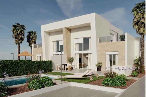 Doppelhaushälfte in Algorfa zu verkaufen, Wohnfläche 167 m², Zustand Erstbezug, Klimaanlage, Grundstück 294 m², 3 Schlafzimmer, 2 Badezimmer, Pool, ref.: HA-ARN-116-D01-1